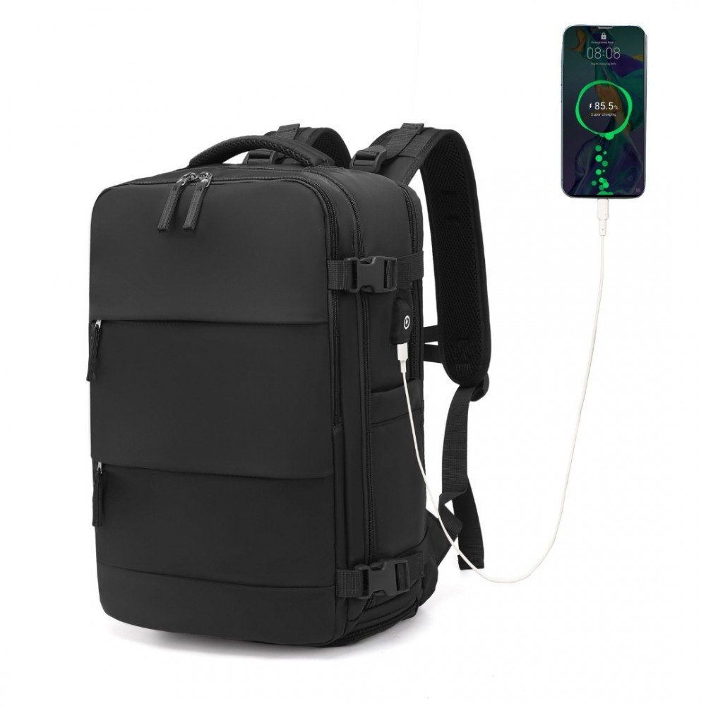 Multi Functional Breathable Travel Backpack With USB Charging Port And Separate Shoe Compartment Black YASAH